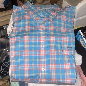 Casual Plaid Button-Down Shirt in Blue and Orange